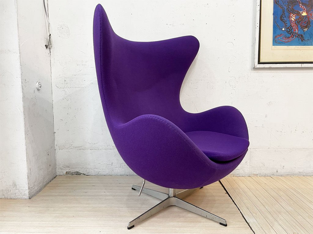 フリッツハンセン Fritz Hansen エッグチェア Egg chair アルネ・ヤコブセン Arne Jacobsen パープルファブリック アルミニウムベース デンマーク ★