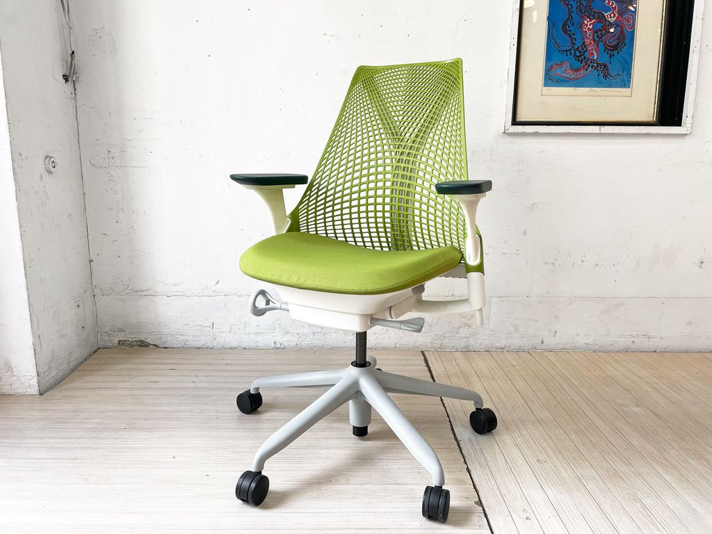 ハーマンミラー Herman Miller セイルチェア SAYL CHAIR ミドルバック オフィスチェア デスクチェア ホワイトフレーム グリーン   ★