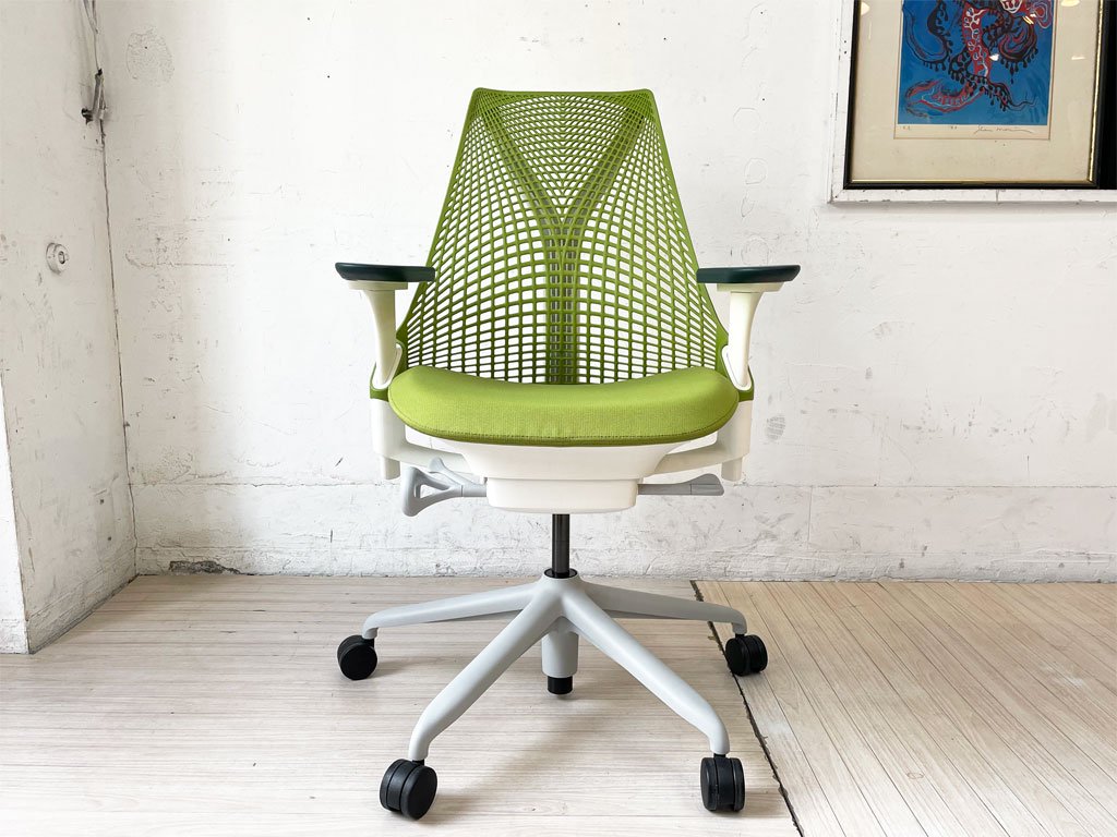 ハーマンミラー Herman Miller セイルチェア SAYL CHAIR ミドルバック オフィスチェア デスクチェア ホワイトフレーム グリーン   ★