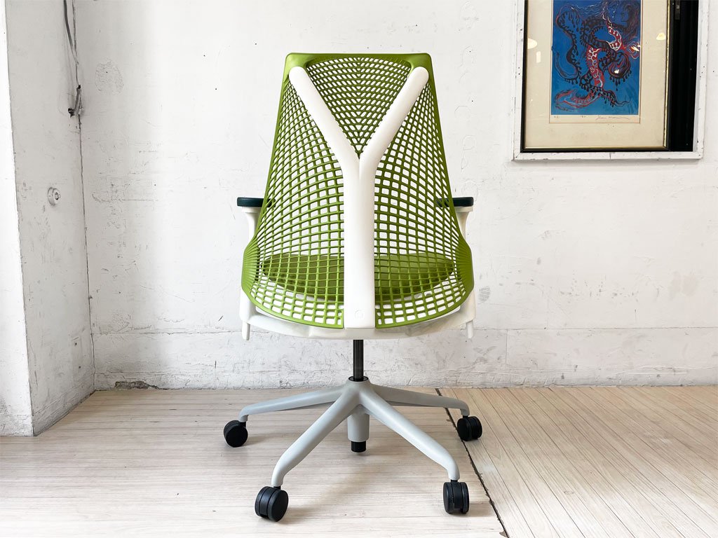 ハーマンミラー Herman Miller セイルチェア SAYL CHAIR ミドルバック オフィスチェア デスクチェア ホワイトフレーム グリーン   ★