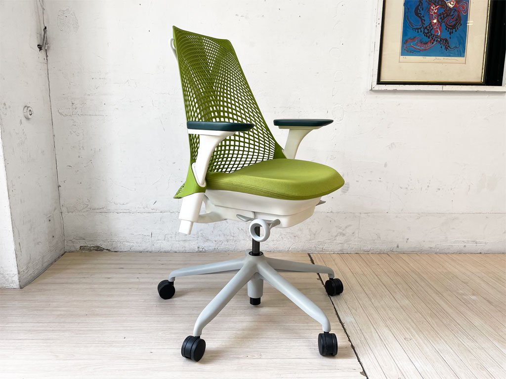 ハーマンミラー Herman Miller セイルチェア SAYL CHAIR ミドルバック オフィスチェア デスクチェア ホワイトフレーム グリーン   ★