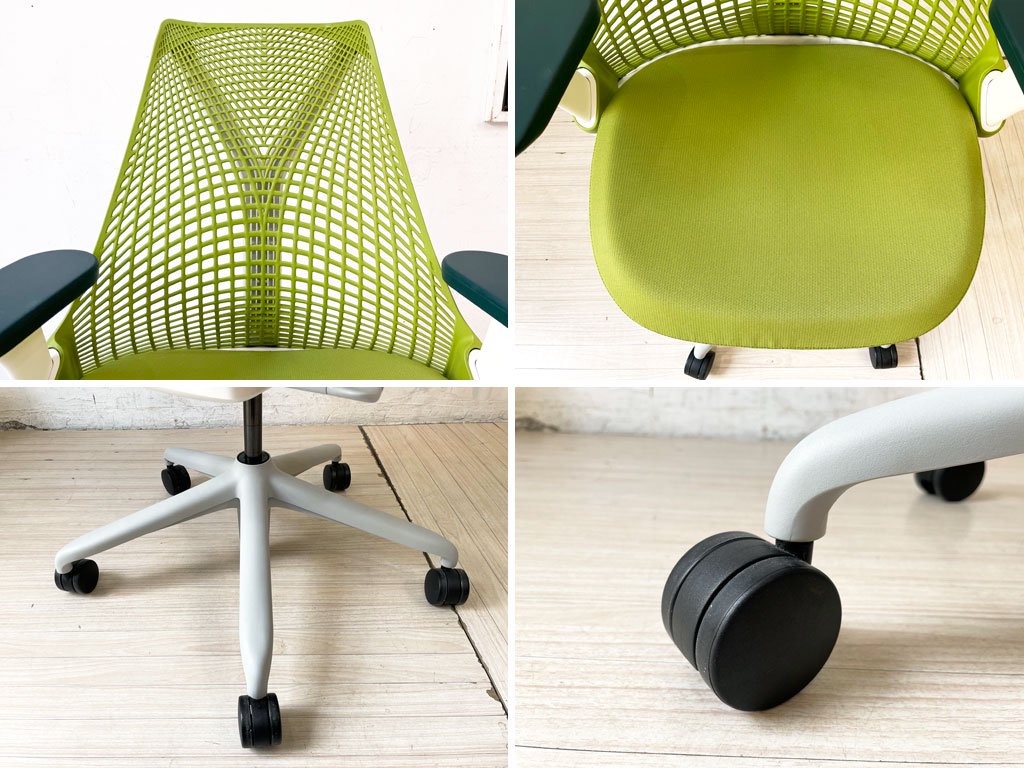 ハーマンミラー Herman Miller セイルチェア SAYL CHAIR ミドルバック オフィスチェア デスクチェア ホワイトフレーム グリーン   ★