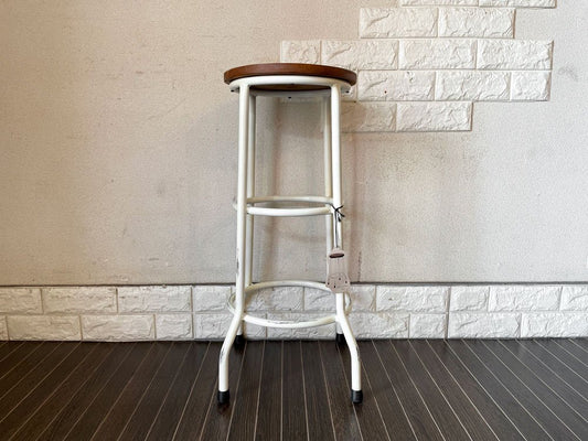 オールドメゾン old maison アイアンスツール Iron Stool 70cm チーク座面 ホワイトカラーフレーム ビンテージスタイル 定価￥17,160- ◎