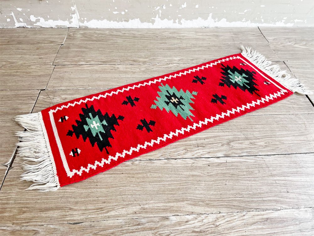 USビンテージ Vintage ナバホ ラグ Navajo Rug 30×82cm ウール アイダズラー ネイティブアメリカン ●