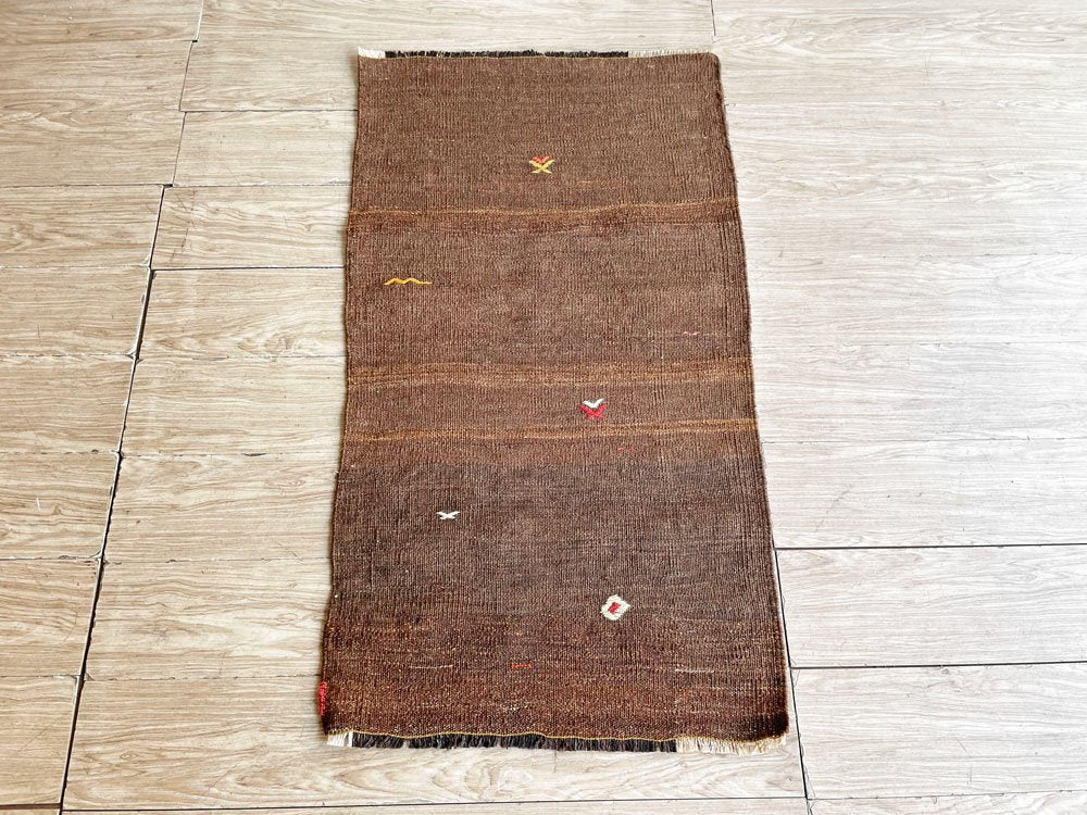 ビンテージ Vintage オールドキリム ラグ 絨毯 110×62cm ブラウン ウール 中近東 トルコ 手織り ●