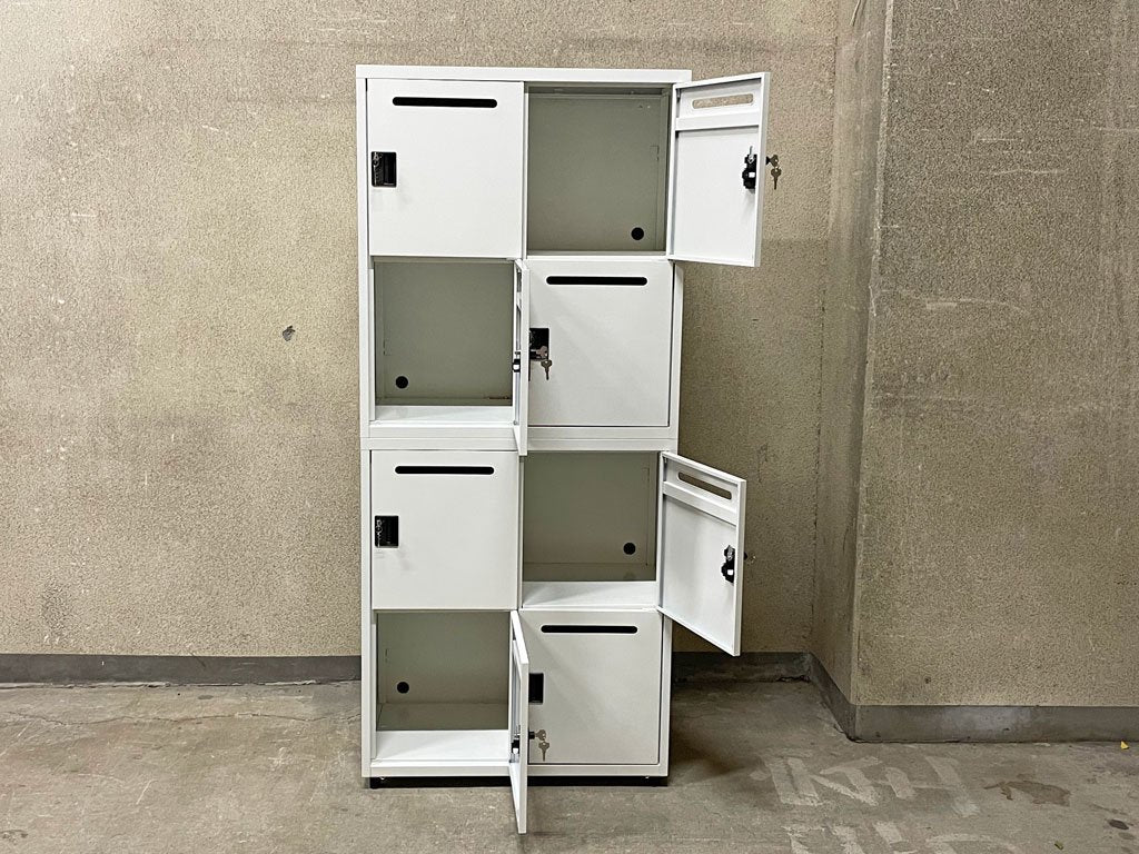 エムテックス スチールパーソナルロッカー Steel Personal Locker 2個セット 8人用 シリンダー錠式+ダイヤルロック付 ホワイト 日本製 B 〓