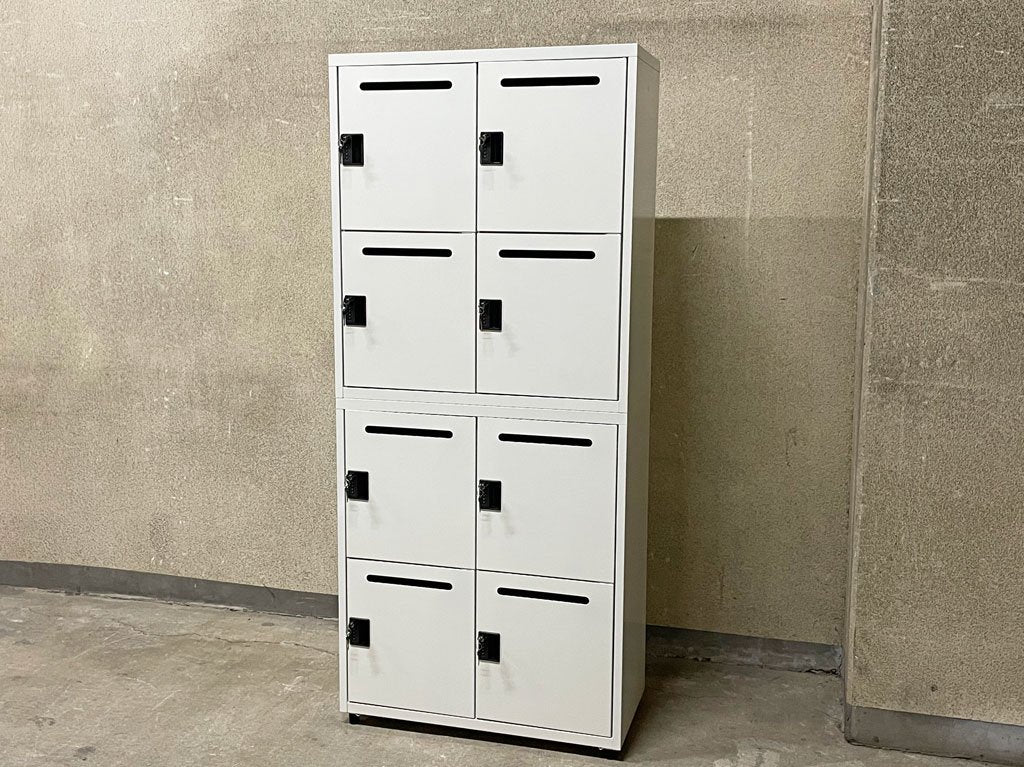 エムテックス スチールパーソナルロッカー Steel Personal Locker 2個セット 8人用 シリンダー錠式+ダイヤルロック付 ホワイト 日本製 B 〓