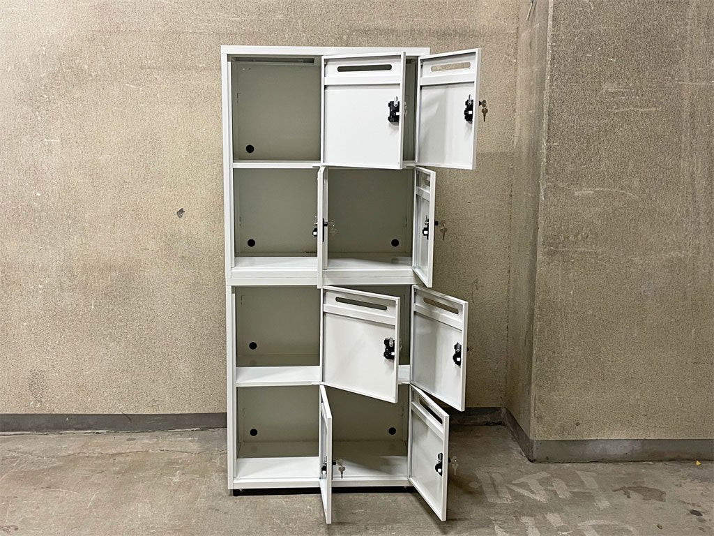 エムテックス スチールパーソナルロッカー Steel Personal Locker 2個セット 8人用 シリンダー錠式+ダイヤルロック付 ホワイト 日本製 B 〓