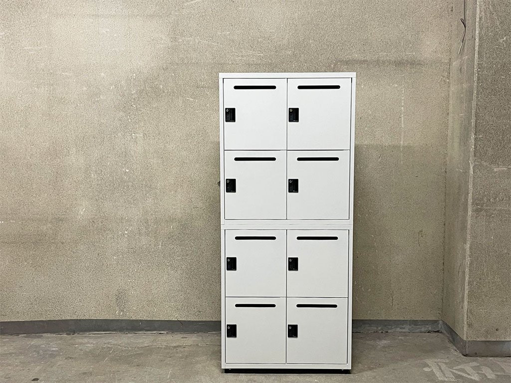 エムテックス スチールパーソナルロッカー Steel Personal Locker 2個セット 8人用 シリンダー錠式+ダイヤルロック付 ホワイト 日本製 A 〓