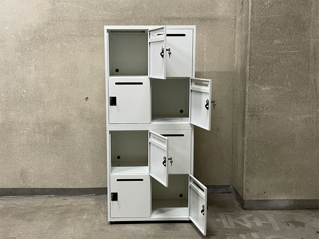 エムテックス スチールパーソナルロッカー Steel Personal Locker 2個セット 8人用 シリンダー錠式+ダイヤルロック付 ホワイト 日本製 A 〓