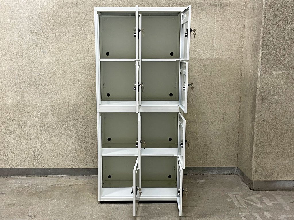 エムテックス スチールパーソナルロッカー Steel Personal Locker 2個セット 8人用 シリンダー錠式+ダイヤルロック付 ホワイト 日本製 A 〓