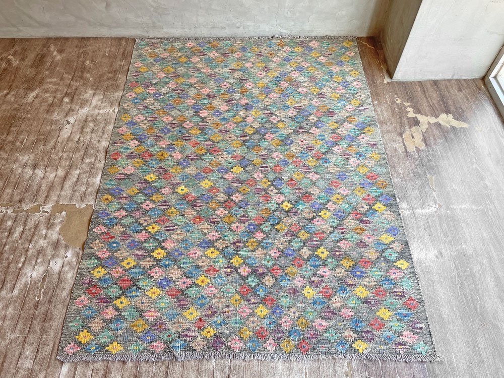 アフガニスタン カウダニ Kaudani キリムラグ 総柄 マルチカラー 174×128cm カーペットビスタ Carpetvista取扱い ♪