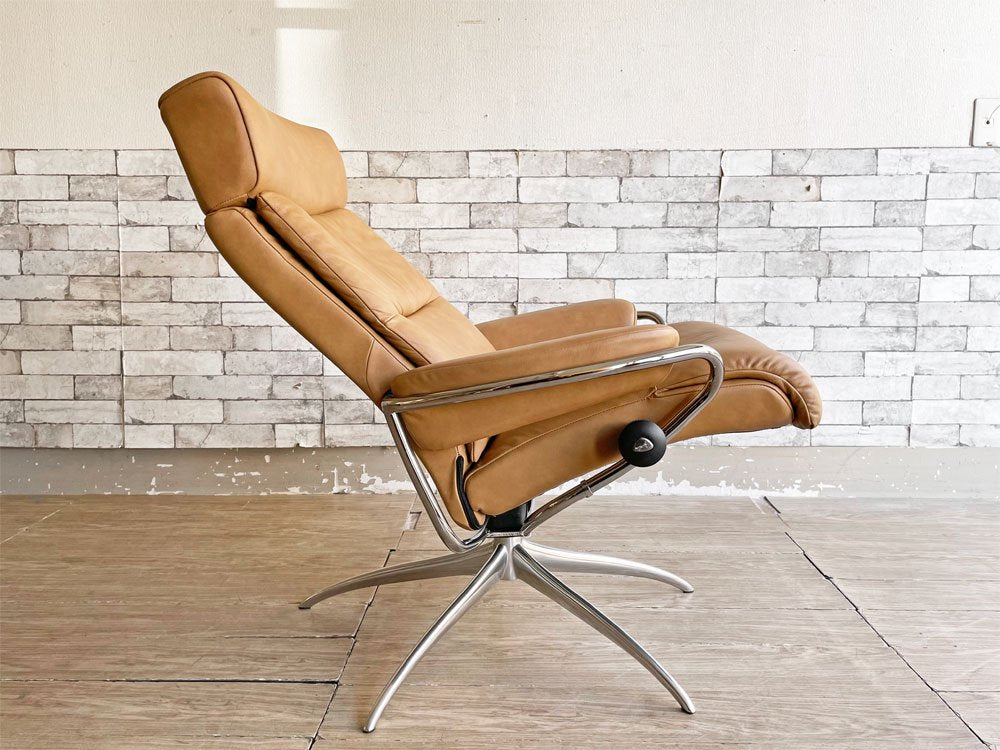 エコーネス EKORNES ストレスレスチェア stressless トーキョー Tokyo スターベース リクライニングチェア オットマン付き レザー 北欧 ノルウェー 美品 ●