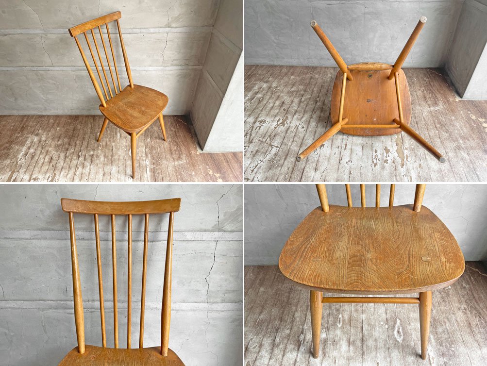 アーコール Ercol スティックバックチェア ダイニングチェア エルム材 UKビンテージ Vintage 英国家具 現状品 B ♪