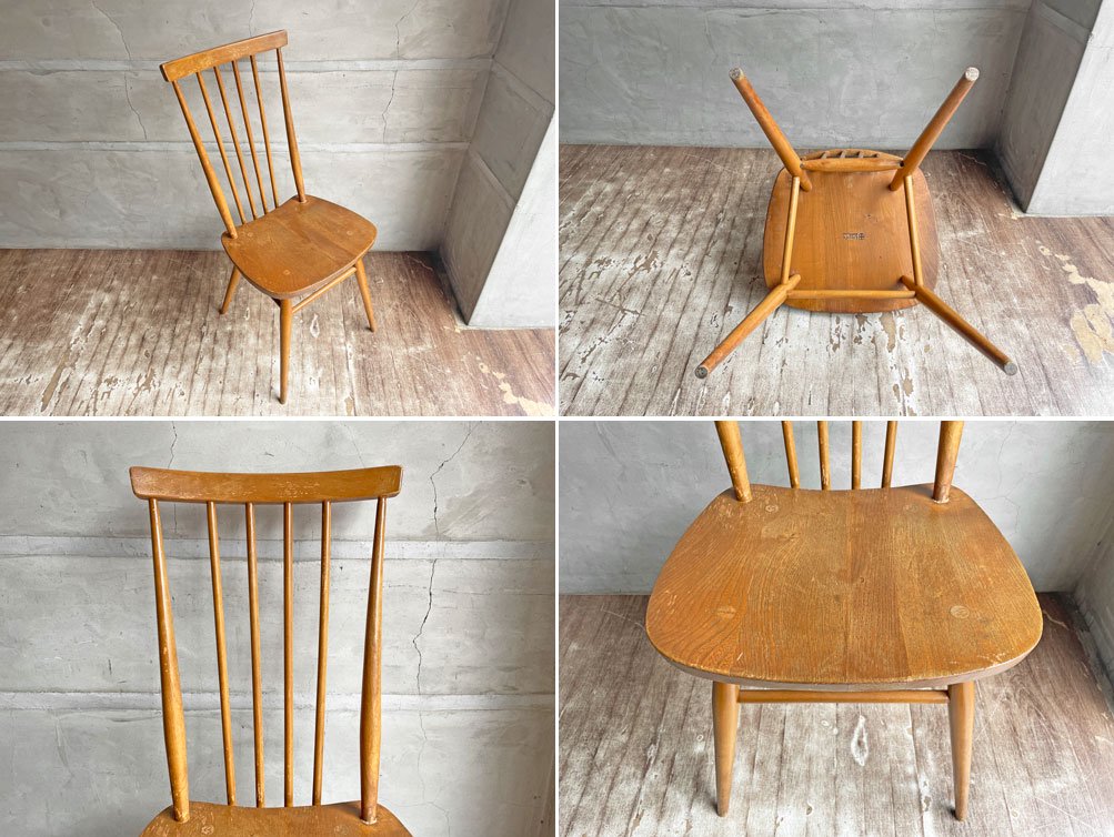 アーコール Ercol スティックバックチェア ダイニングチェア エルム材 UKビンテージ Vintage 英国家具 A ♪