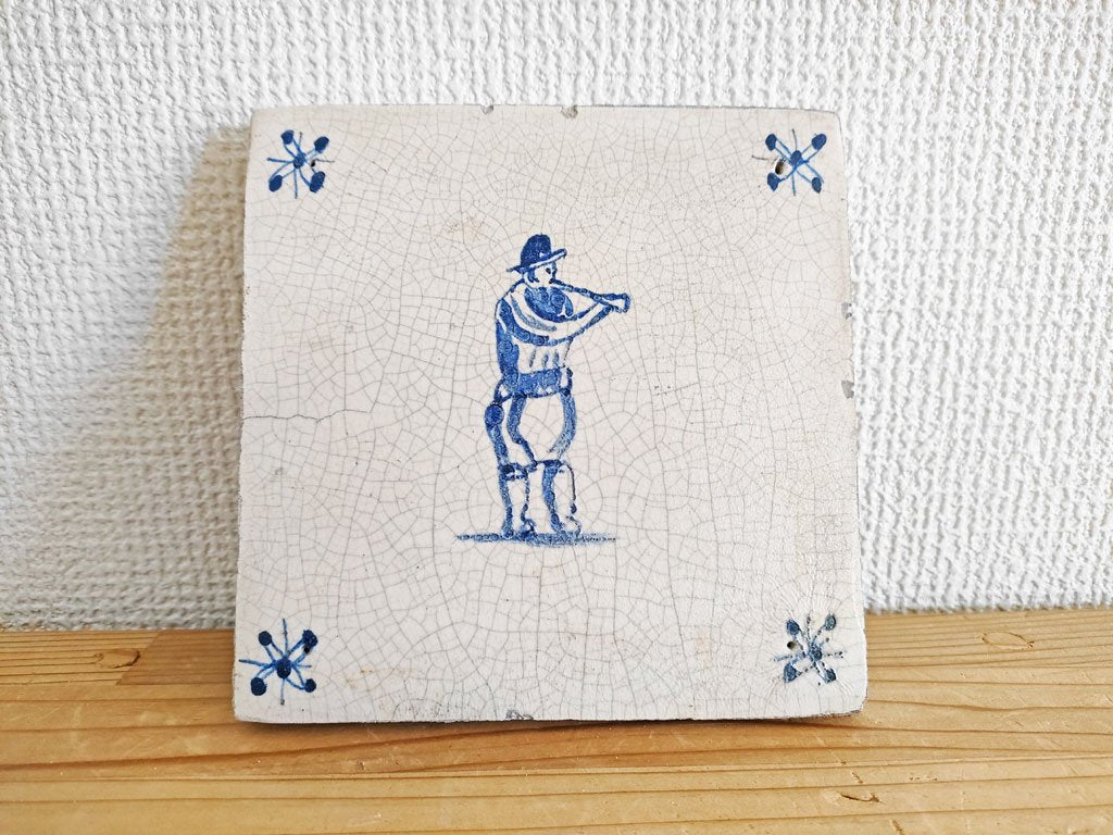 オランダ アンティーク Dutch Antique デルフト タイル 4枚セット ヨーロピアン ●