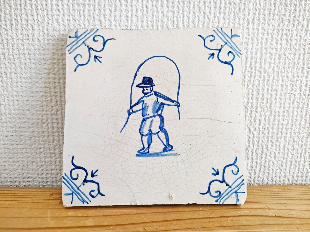オランダ アンティーク Dutch Antique デルフト タイル 4枚セット ヨーロピアン ●