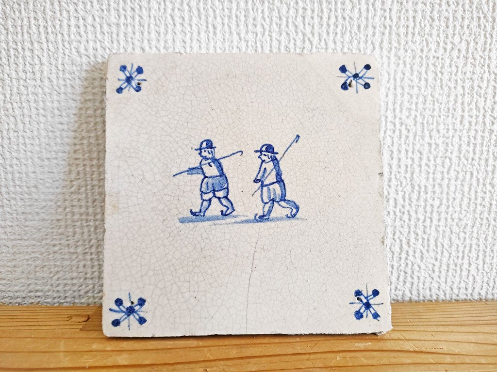 オランダ アンティーク Dutch Antique デルフト タイル 4枚セット ヨーロピアン ●