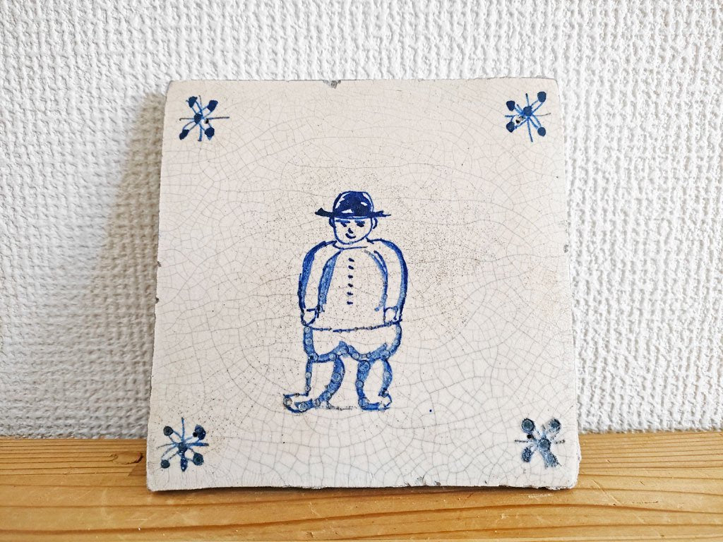 オランダ アンティーク Dutch Antique デルフト タイル 4枚セット ヨーロピアン ●