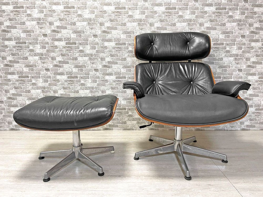 イームズ ラウンジチェア & オットマン付き チャールズ＆レイ・イームズ C&R Eames リプロダクト 現状品 ●