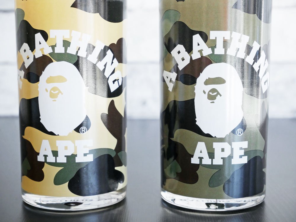 アベイシングエイプ A BATHING APE グラス タンブラー 2個セット ペア ABCカモ カレッジ グリーン ベージュ 廃番 ●