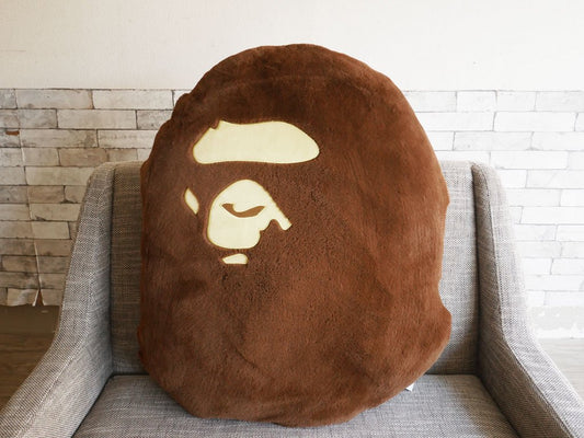 アベイシングエイプ A BATHING APE ビッグエイプヘッドクッション BIG APE HEAD CUSHION 抱き枕 ブラウン 廃番 ●