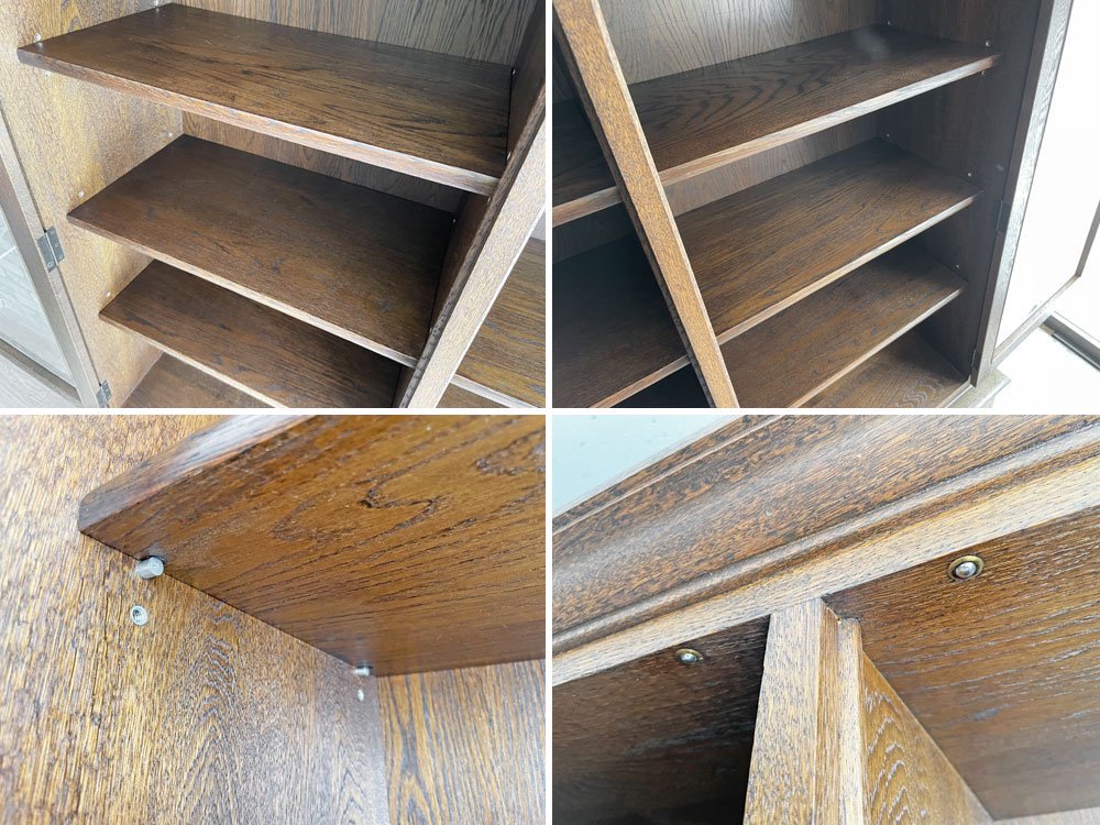 横浜元町 竹中家具 takenaka furniture オーク材 食器棚 カップボード 本棚 キャビネット H190cm 上下分割式 ゴシック クラシカルデザイン ●
