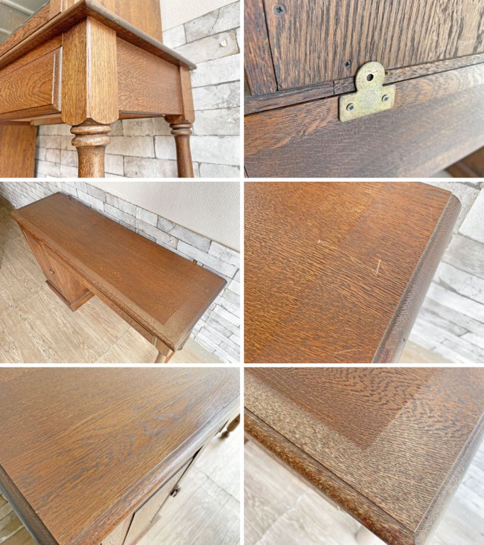 横浜元町 竹中家具 takenaka furniture オーク材 食器棚 カップボード 本棚 キャビネット H190cm 上下分割式 ゴシック クラシカルデザイン ●