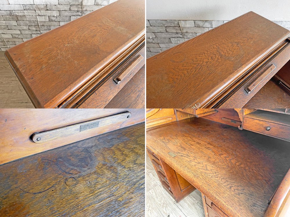 シンポール リバプール SIMPOLE LIVERPOOL UKビンテージ 英国アンティーク ロールトップデスク 両袖机 1920-30s エドワーディアン 楢無垢材 蛇腹 鍵付 ●