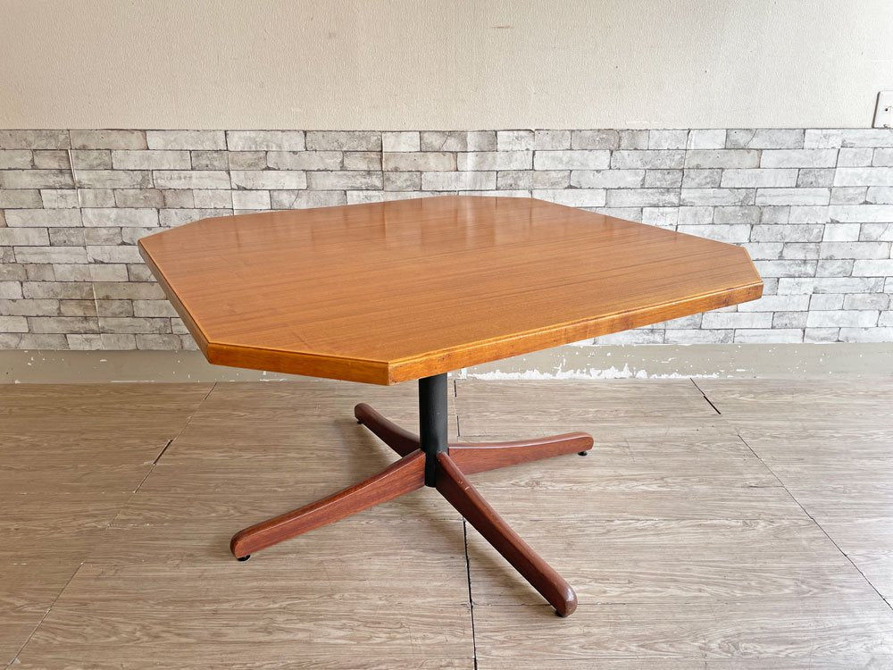 デンマークビンテージ Danish Vintage ダイニングテーブル チーク材 八角形天板 W122cm 60's 一本脚 ●