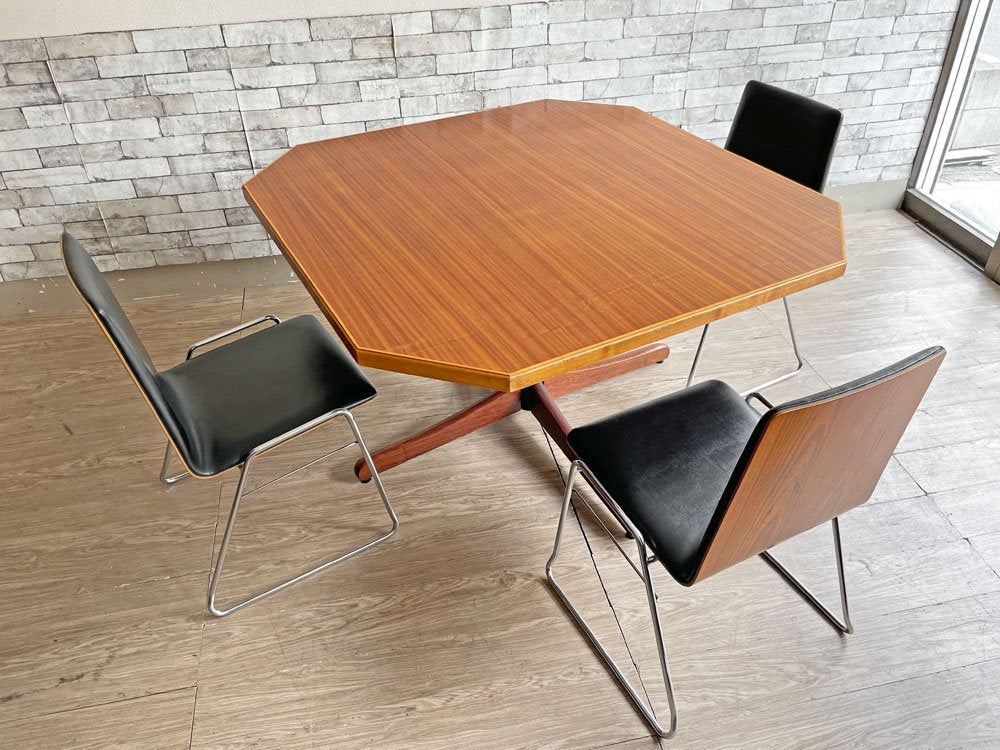 デンマークビンテージ Danish Vintage ダイニングテーブル チーク材 八角形天板 W122cm 60's 一本脚 ●