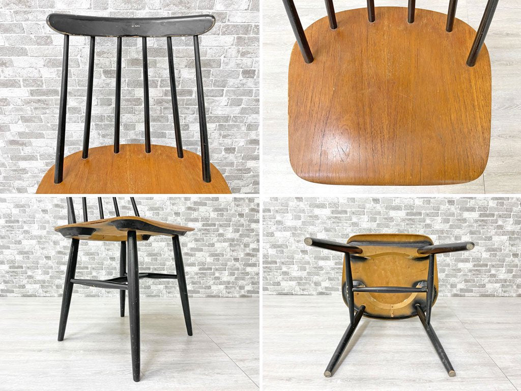 EDSBY VERKEN ファネットチェア Fanett chair イルマリ・タピオヴァーラ ダイニングチェア チーク材座面 ブラックペイント スウェーデン製 北欧ビンテージ 名作 A ●