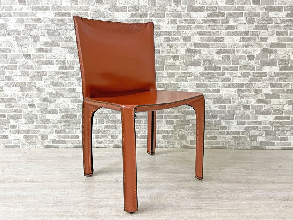 カッシーナ Cassina キャブチェア 412 CAB CHAIR アームレス 最高級本革 赤茶 マリオ・ベリーニ MoMA 永久展示品 イタリアモダン 定価217,800円 F ●