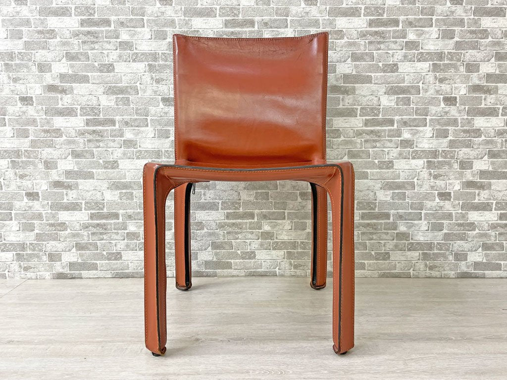 カッシーナ Cassina キャブチェア 412 CAB CHAIR アームレス 最高級本革 赤茶 マリオ・ベリーニ MoMA 永久展示品 イタリアモダン 定価217,800円 F ●