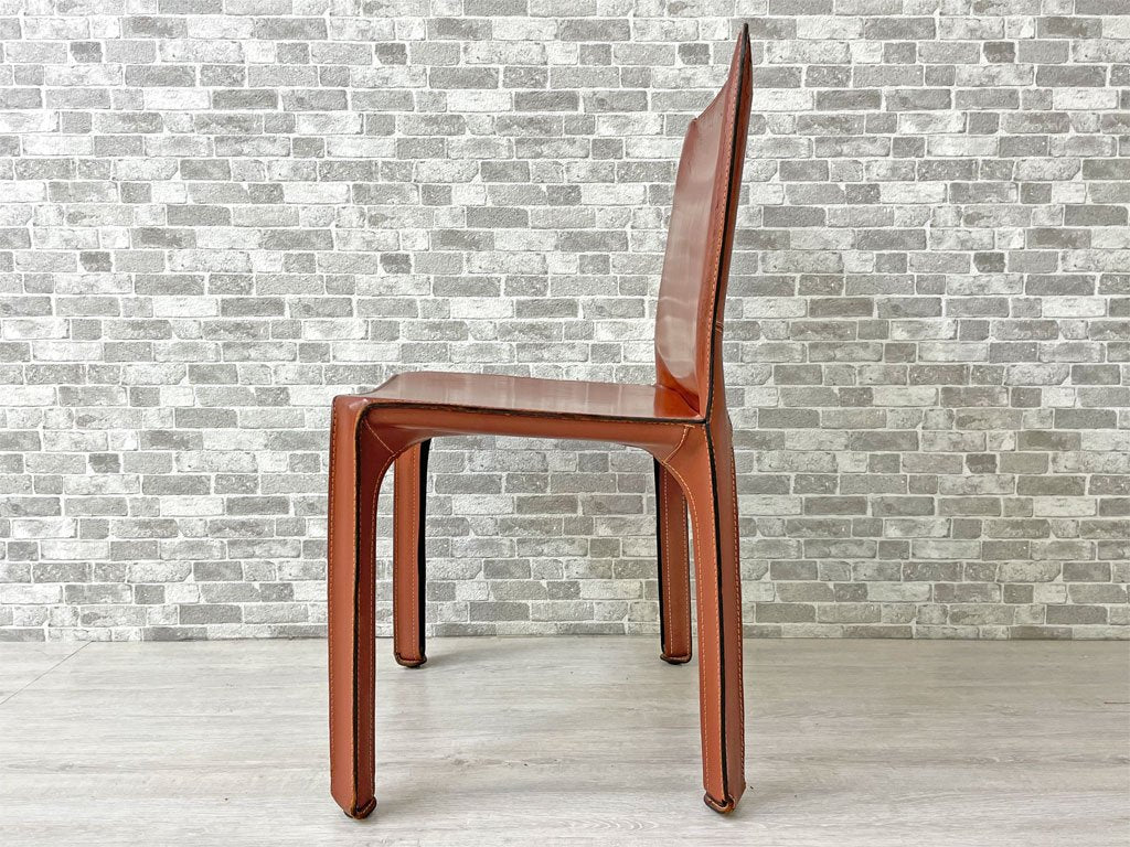 カッシーナ Cassina キャブチェア 412 CAB CHAIR アームレス 最高級本革 赤茶 マリオ・ベリーニ MoMA 永久展示品 イタリアモダン 定価217,800円 F ●