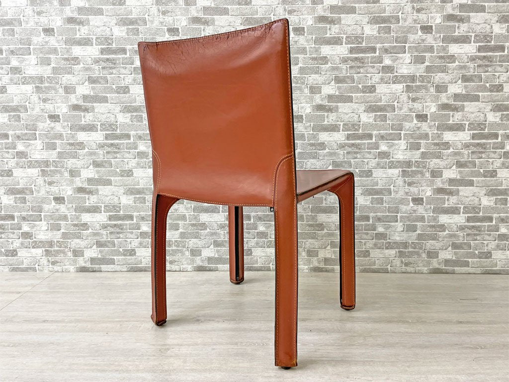 カッシーナ Cassina キャブチェア 412 CAB CHAIR アームレス 最高級本革 赤茶 マリオ・ベリーニ MoMA 永久展示品 イタリアモダン 定価217,800円 F ●