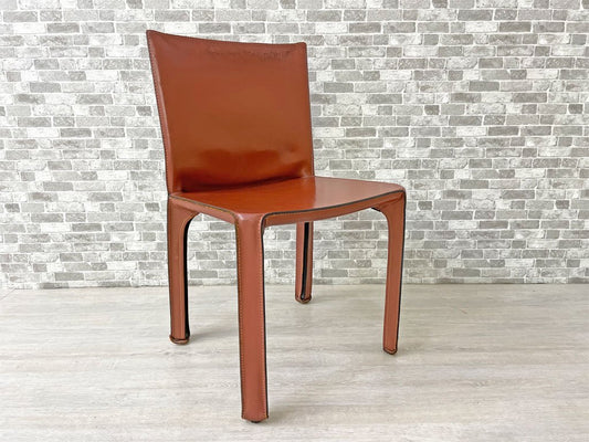 カッシーナ Cassina キャブチェア 412 CAB CHAIR アームレス 最高級本革 赤茶 マリオ・ベリーニ MoMA 永久展示品 イタリアモダン 定価217,800円 D ●