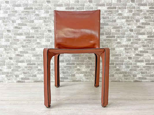 カッシーナ Cassina キャブチェア 412 CAB CHAIR アームレス 最高級本革 赤茶 マリオ・ベリーニ MoMA 永久展示品 イタリアモダン 定価217,800円 D ●