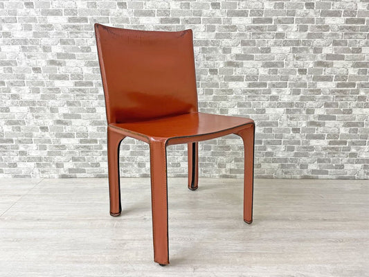 カッシーナ Cassina キャブチェア 412 CAB CHAIR アームレス 最高級本革 赤茶 マリオ・ベリーニ MoMA 永久展示品 イタリアモダン 定価217,800円 C ●