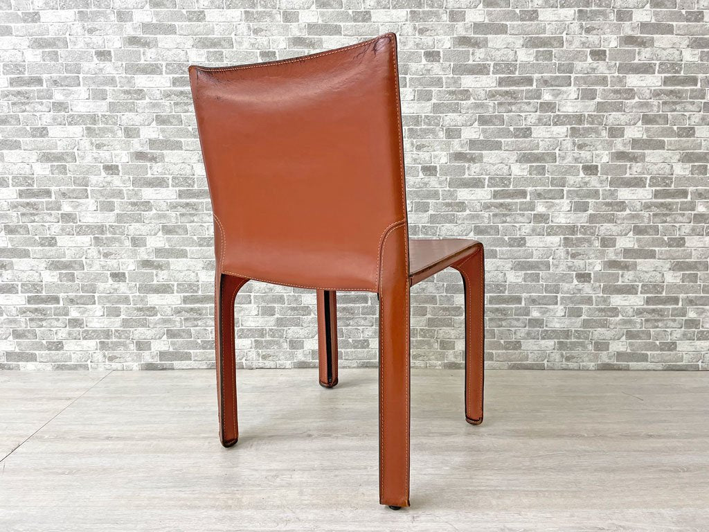 カッシーナ Cassina キャブチェア 412 CAB CHAIR アームレス 最高級本革 赤茶 マリオ・ベリーニ MoMA 永久展示品 イタリアモダン 定価217,800円 C ●