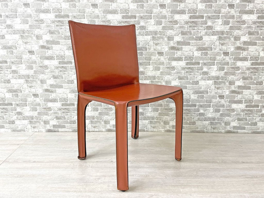 カッシーナ Cassina キャブチェア 412 CAB CHAIR アームレス 最高級本革 赤茶 マリオ・ベリーニ MoMA 永久展示品 イタリアモダン 定価217,800円 B ●