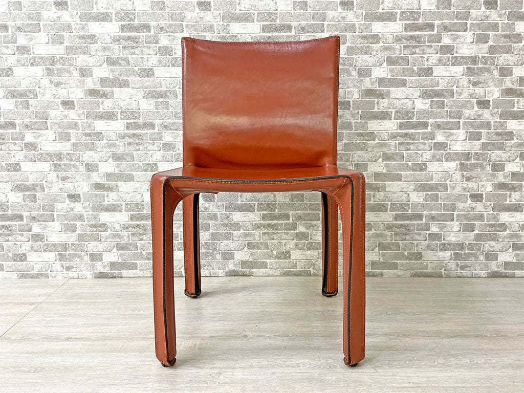 カッシーナ Cassina キャブチェア 412 CAB CHAIR アームレス 最高級本革 赤茶 マリオ・ベリーニ MoMA 永久展示品 イタリアモダン 定価217,800円 B ●