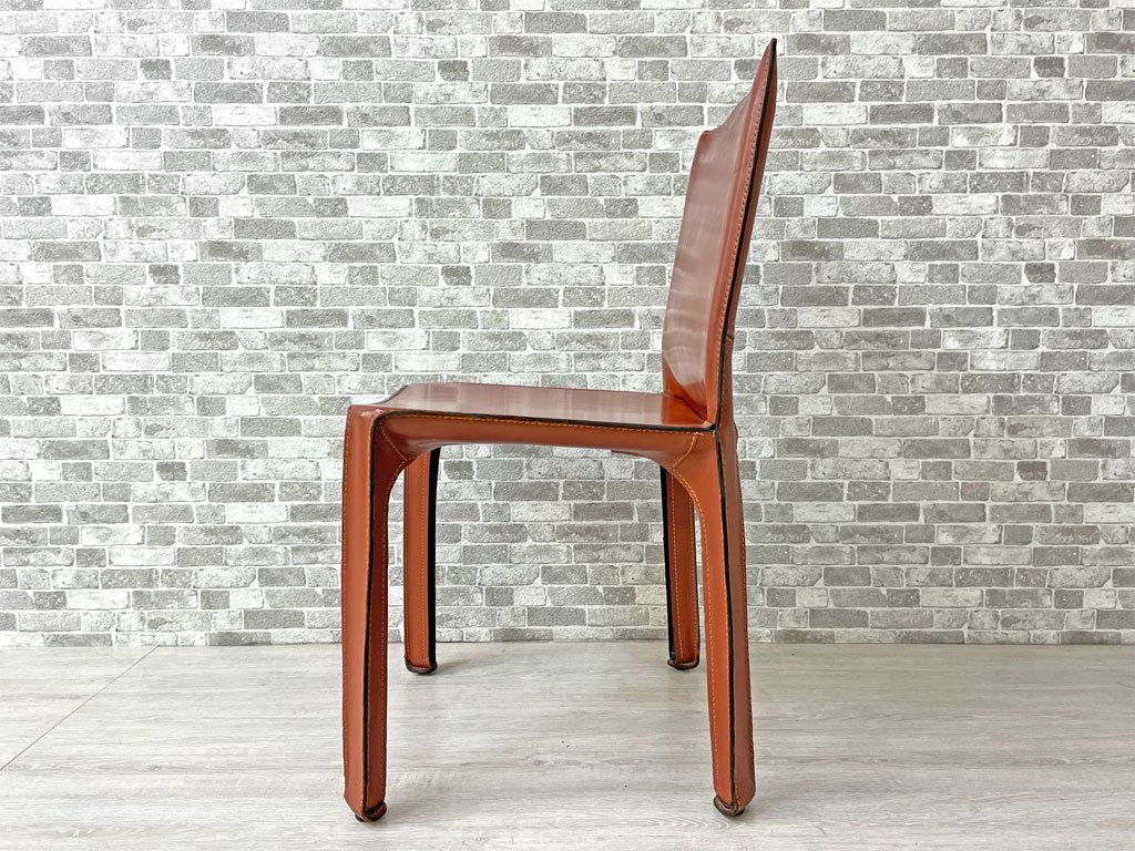 カッシーナ Cassina キャブチェア 412 CAB CHAIR アームレス 最高級本革 赤茶 マリオ・ベリーニ MoMA 永久展示品 イタリアモダン 定価217,800円 B ●