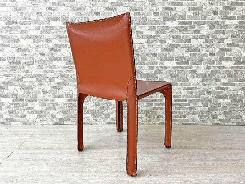 カッシーナ Cassina キャブチェア 412 CAB CHAIR アームレス 最高級本革 赤茶 マリオ・ベリーニ MoMA 永久展示品 イタリアモダン 定価217,800円 B ●