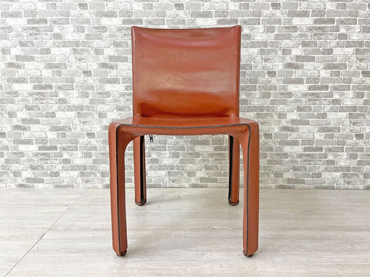 カッシーナ Cassina キャブチェア 412 CAB CHAIR アームレス 最高級本革 赤茶 マリオ・ベリーニ MoMA 永久展示品 イタリアモダン 定価217,800円 A ●