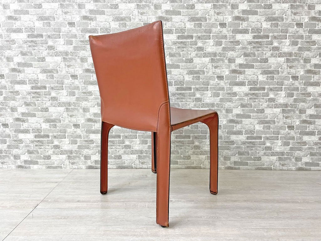 カッシーナ Cassina キャブチェア 412 CAB CHAIR アームレス 最高級本革 赤茶 マリオ・ベリーニ MoMA 永久展示品 イタリアモダン 定価217,800円 A ●