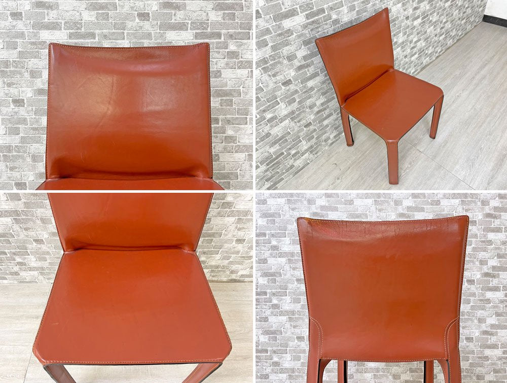 カッシーナ Cassina キャブチェア 412 CAB CHAIR アームレス 最高級本革 赤茶 マリオ・ベリーニ MoMA 永久展示品 イタリアモダン 定価217,800円 A ●