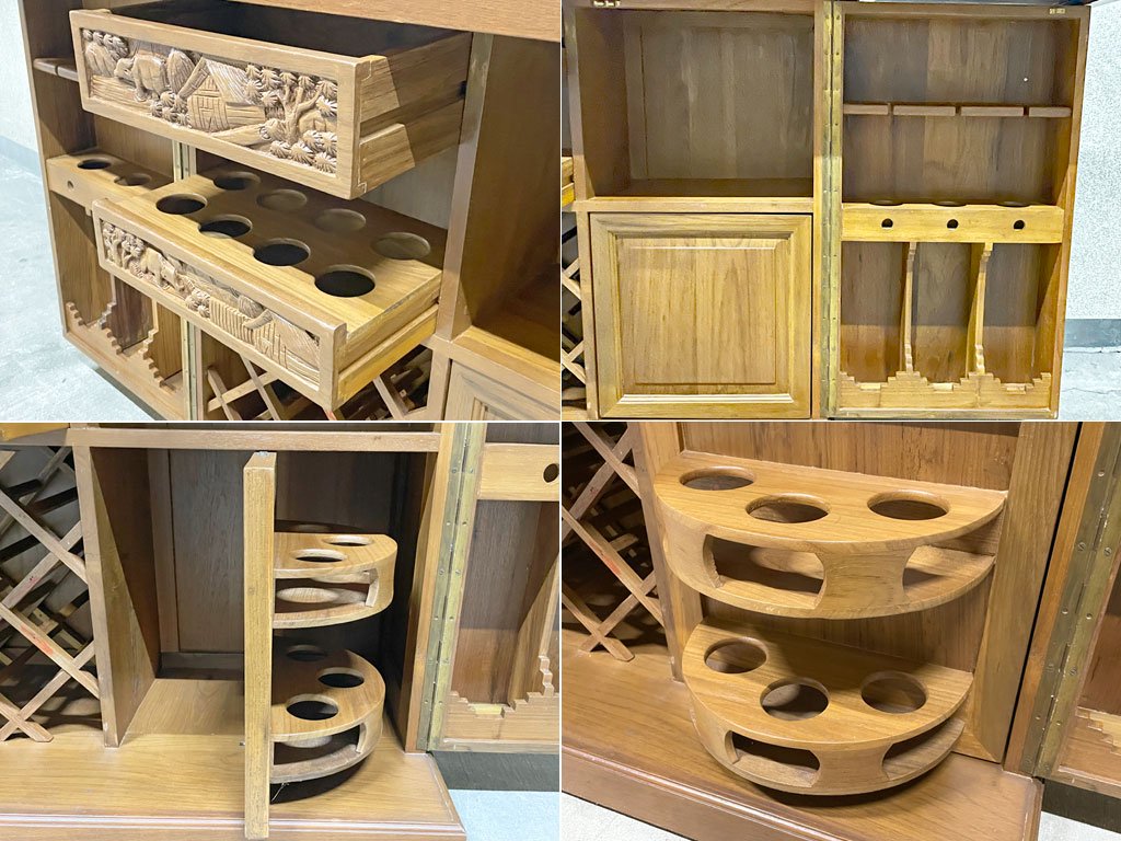 ユニバーサルファニチャー UNIVERSAL FURNITURE アジアンチーク バーキャビネット Bar cabinet ビルトインワインラック 伸長式バーカウンター 〓