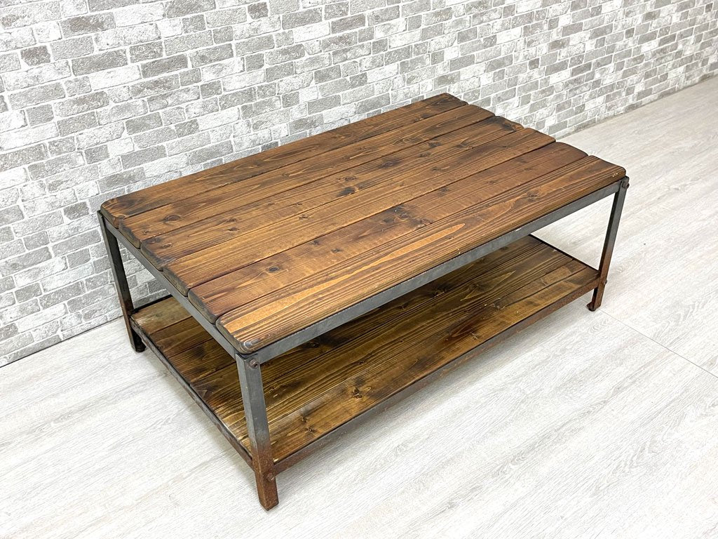 インダストリアルデザイン Industrial Design 杉材 × アイアン ローテーブル センターテーブル W91cm ビンテージスタイル ●