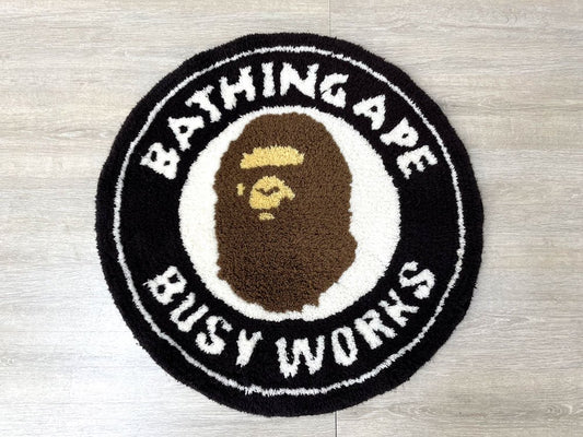 アベイシングエイプ A BATHING APE BUSY WORKS RUG MAT ラグ マット ブラック 60×60 廃番 ●